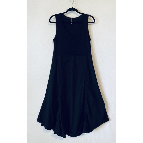 XCVI Dresses & Skirts - XCVI Dress Womens Large Black V Neck Sleeveless Midi Cotton A Line Lagenlook